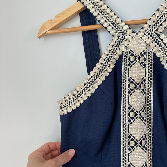 Lilly Pulitzer Vena Halter Neck Embroidered Mini Shift Dress Blue 00 - Picture 4 of 7